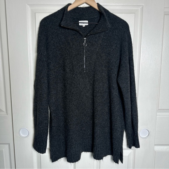 Lou & Grey Women’s XL Dark Fuzzy Ribbed Quarter Zip Tunic Sweater Mock Autumn - Picture 1 of 12